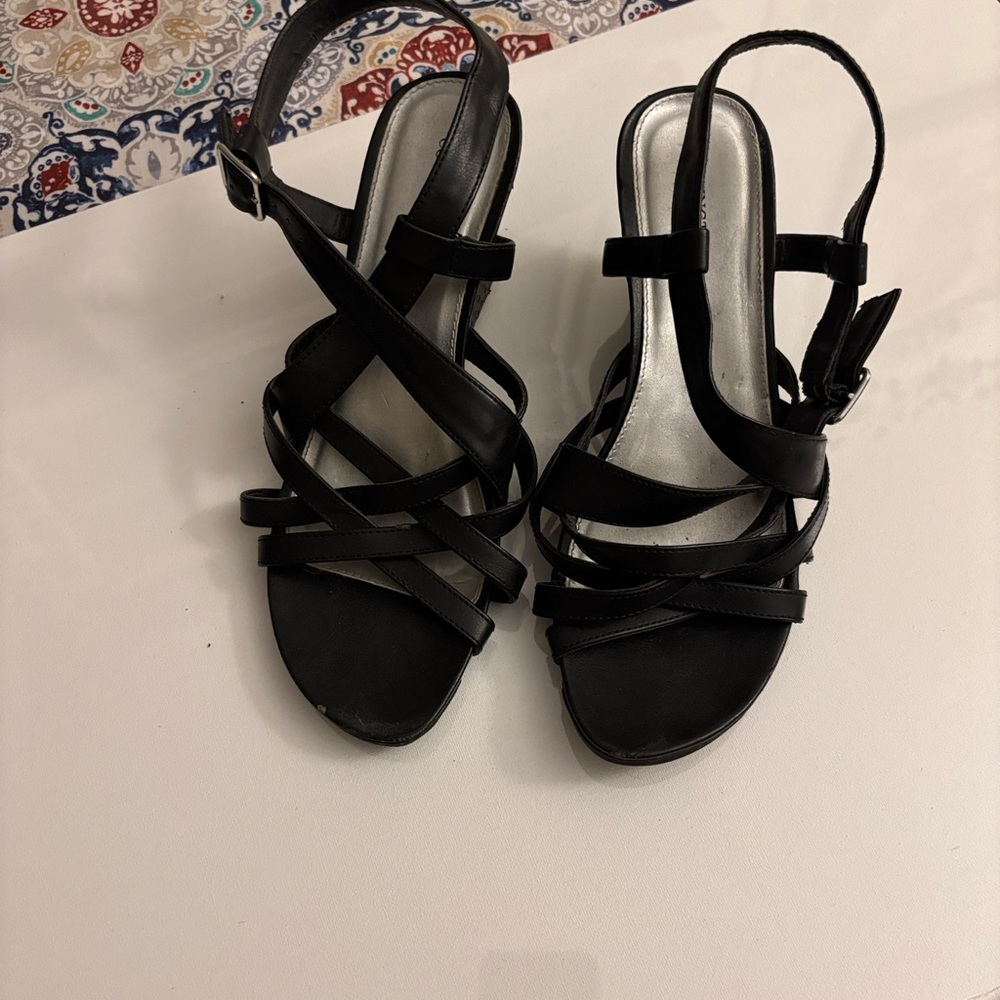 Covington Black Strappy Wedge Sandals